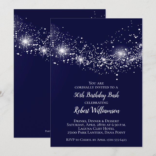 Elegant 50. Geburtstag Glitzer Sky Navy Blue Einla (Vorne/Hinten)