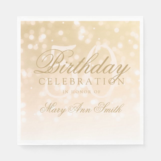 Elegant 50. Geburtstag Gold Bokeh Sparkle Lights Serviette (Vorderseite)