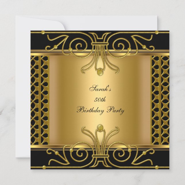 Elegant 50. Geburtstag Gold Schwarz Einladung (Vorderseite)