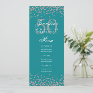 Elegant 50 Geburtstag Menü Silver Turquoise Confet Einladung
