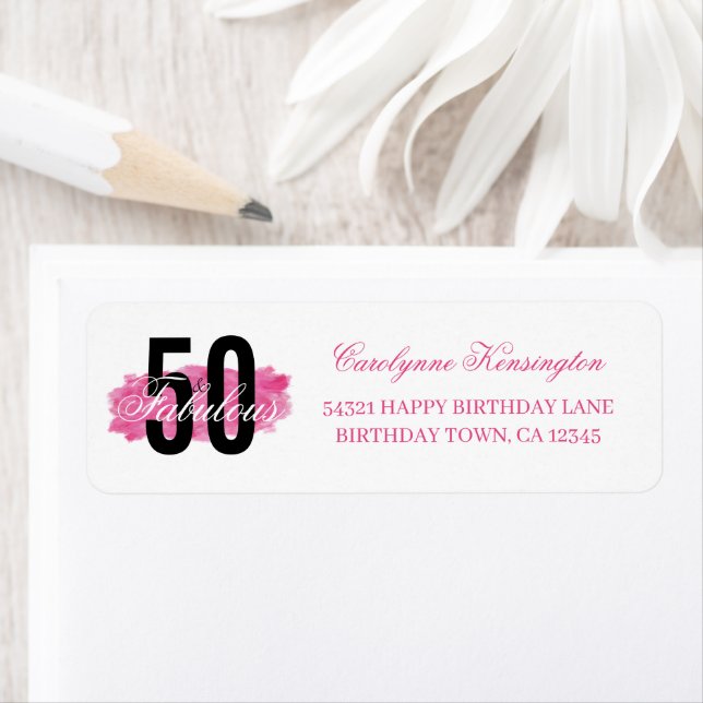 Elegant 50. Geburtstag Pink Aquarelladresse (Insitu)
