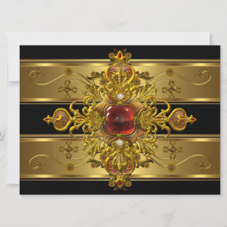 Elegant 50. Geburtstag Rich Gold Black Red Jewel Einladung