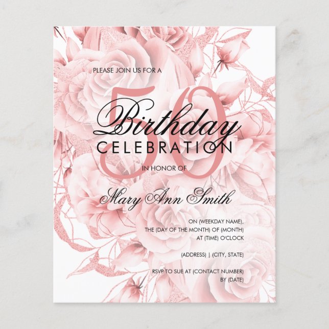 Elegant 50. Geburtstag Rose Gold Einladung Flyer (Vorne)