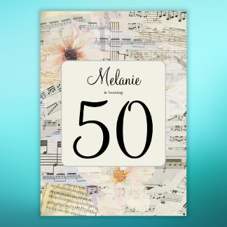 Elegant 50. Geburtstag Vintage Musik Einladung