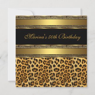 Elegant 50. Geburtstagsparty Black Gold Cheetah 2 Einladung