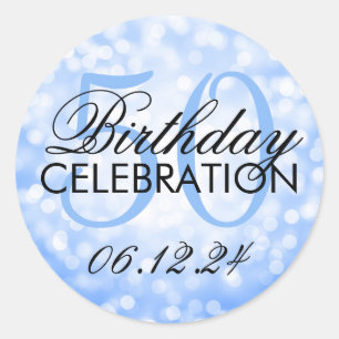 Elegant 50. Geburtstagsparty Blue Glitzer Lights Runder Aufkleber