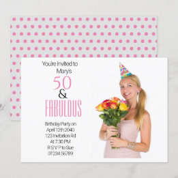 Elegant 50. Geburtstagsparty Pink Dots Black Theme Einladung