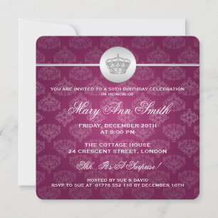 Elegant 50. Geburtstagsparty Royal Crown Pink Einladung