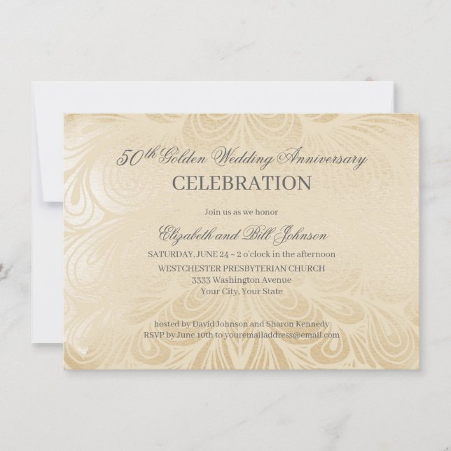 Elegant 50. Gold Hochzeit Jubiläum Einladung (Vorderseite)