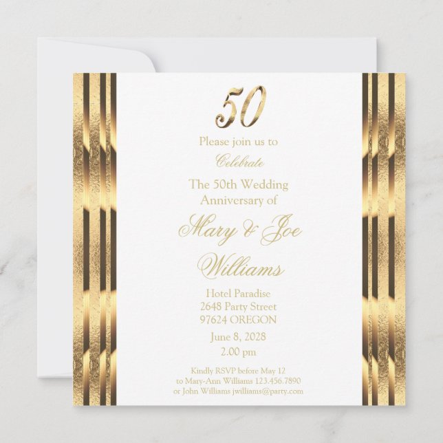 Elegant 50. Hochzeitstag Einladung Gold (Rückseite)