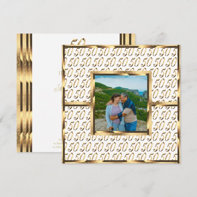 Elegant 50. Hochzeitstag Einladung Gold (Vorne/Hinten)