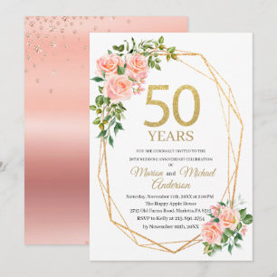 Elegant 50. Hochzeitstag Jubiläum Wasserfarbenspie Einladung