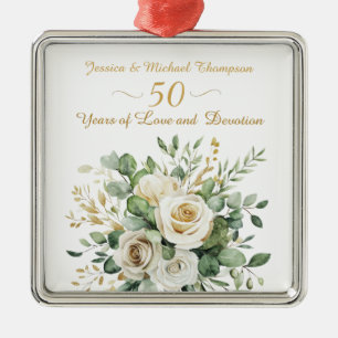 Elegant 50 Jahre Jubiläum White Roses Gold Rings Ornament Aus Metall
