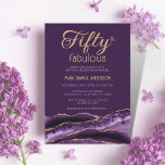 Elegant 50 und fabelhaft 50. Geburtstag Lila Agate Einladung<br><div class="desc">Diese Einladung ist eine ausgezeichnete Wahl, um einen 50. Geburtstag mit einem lila, eleganten Thema zu feiern. Das Design zeigt eine atemberaubende agate geode-Slice-Rahmen in reichhaltiger lila Aquarelltexturierung mit Imitaten Gold-Glitzer-Akzenten vor einem dunklen lila Hintergrund. Sie können die Einladung anpassen, indem Sie die Hintergrundfarbe in jede beliebige Farbe oder Farbe...</div>