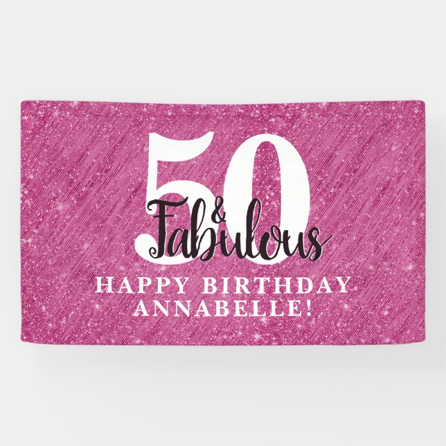 Elegant 50 und fabelhaft Pink Sparkle 50. Geburtst Banner (Horizontal)