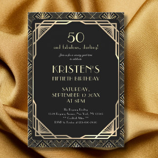 Elegant 50 und fabelhaft Schwarz und Gold Geburtst Einladung