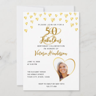 Elegant 50 und fabelhaft Weiß und Gold Geburtstag Einladung