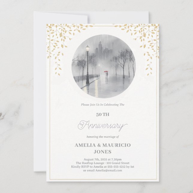Elegant 50. WeddingbAnniversary Einladung (Vorderseite)