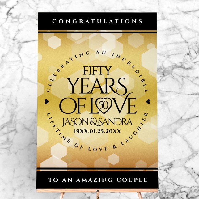 Élégant 50e anniversaire de Mariage d'or (Elegant 50th Golden Wedding Anniversary Acrylic Sign Cover Photo)