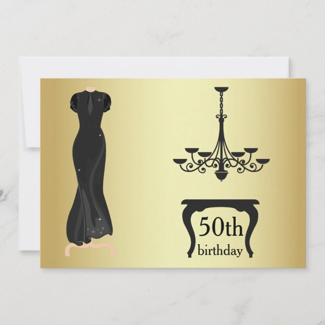 Élégant 50e anniversaire Gold et Invitation noir (Devant)