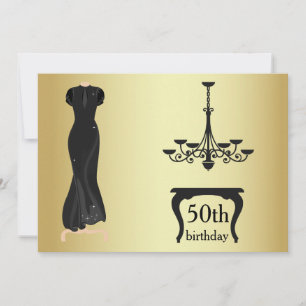 Élégant 50e anniversaire Gold et Invitation noir