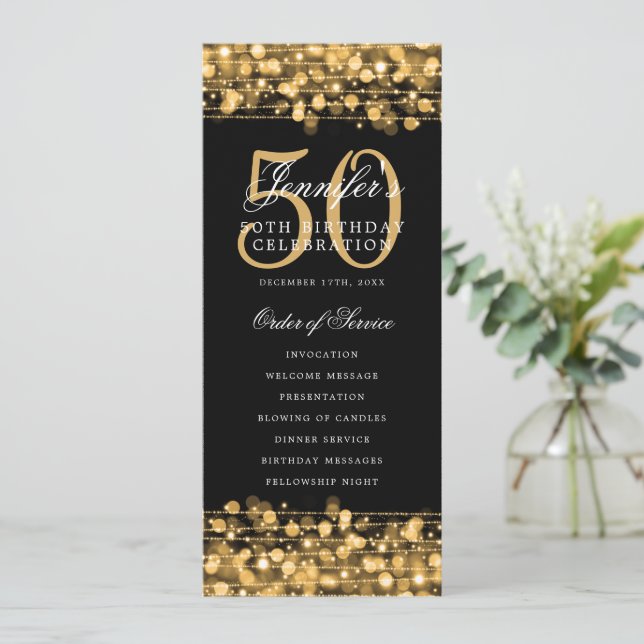 Élégant 50e Anniversaire Programme Gold Menu+Merci (Debout devant)
