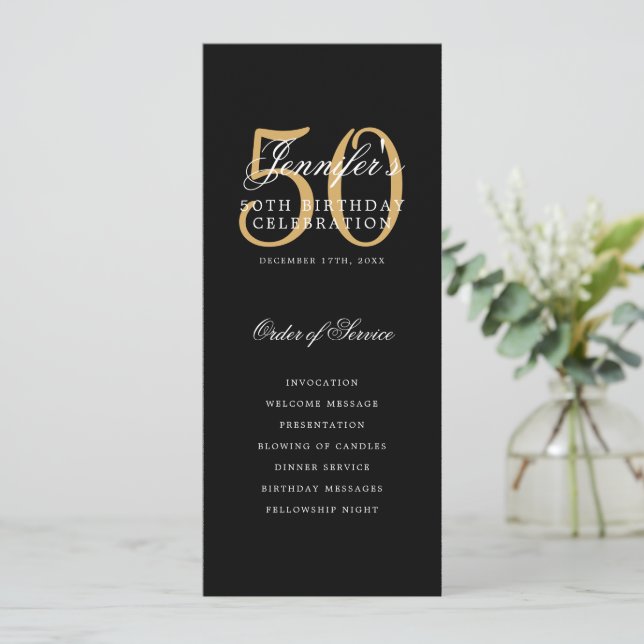 Élégant 50e Programme Gold Black Menu+Merci (Debout devant)