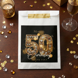 Elegant 50th Birthday Black Gold Gems Sparkle Geschenktütchen