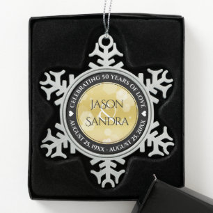 Elegant 50th Golden Wedding Anniversary Schneeflocken Zinn-Ornament