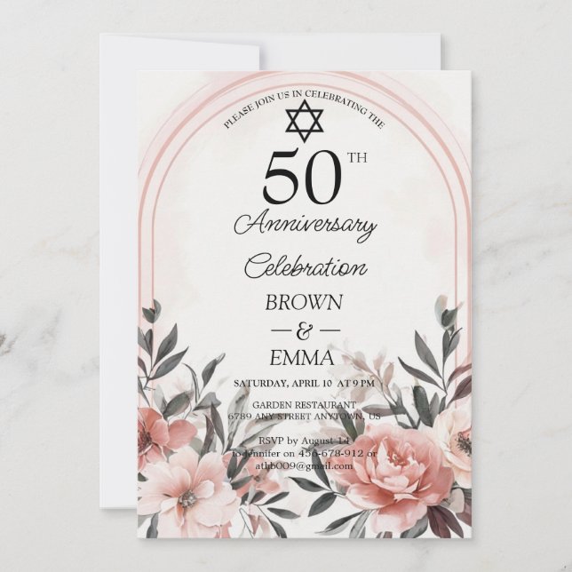 Elegant 50th Wedding Anniversary Floral Celebratio Einladung (Vorderseite)
