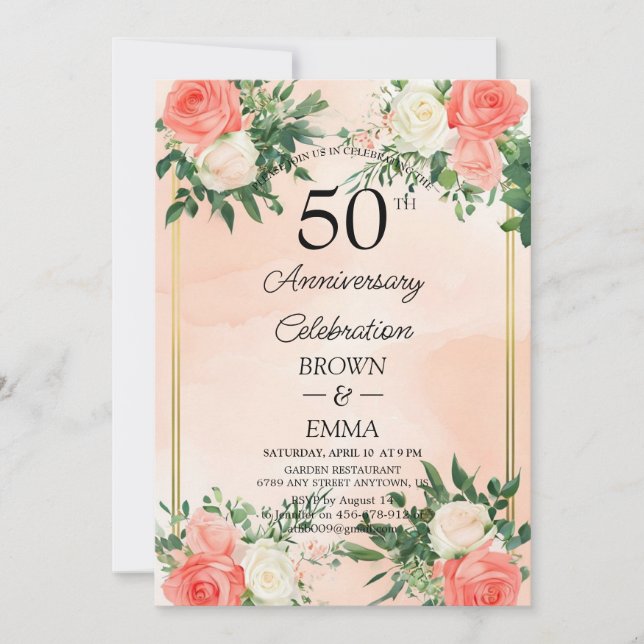 Elegant 50th Wedding Anniversary Floral Celebratio Einladung (Vorderseite)