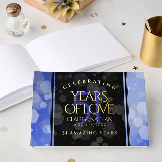 Elegant 51. Saphire Hochzeitstag Gästebuch (Elegant 51st Sapphire Wedding Anniversary Foil Guest Book Cover Photo)