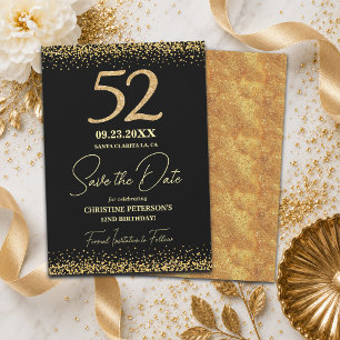 Elegant 52. Schwarzer Gold-Glitter-Geburtstag Save The Date