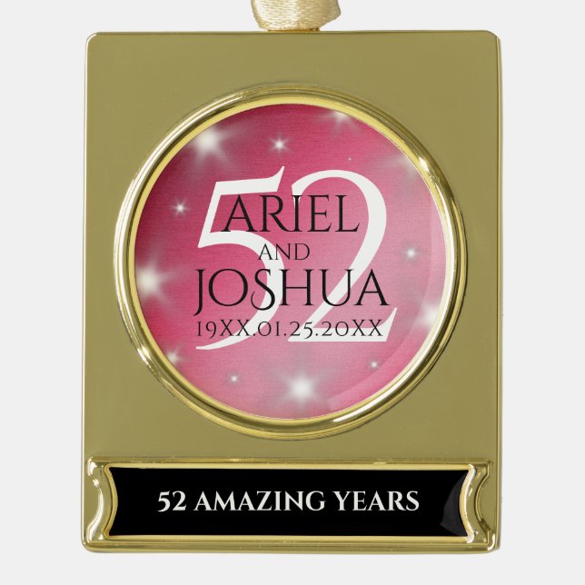 Elegant 52. Star Ruby Wedding Jubiläum Banner-Ornament Gold (Vorderseite)