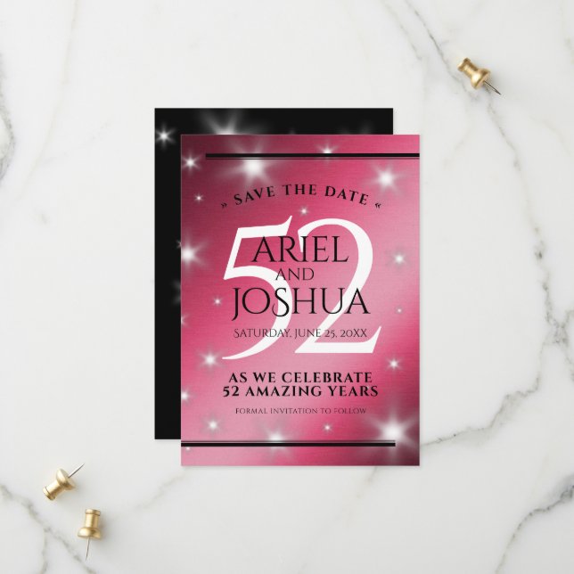 Elegant 52. Star Ruby Wedding Jubiläum Save The Date (Vorderseite/Rückseite Beispiel)