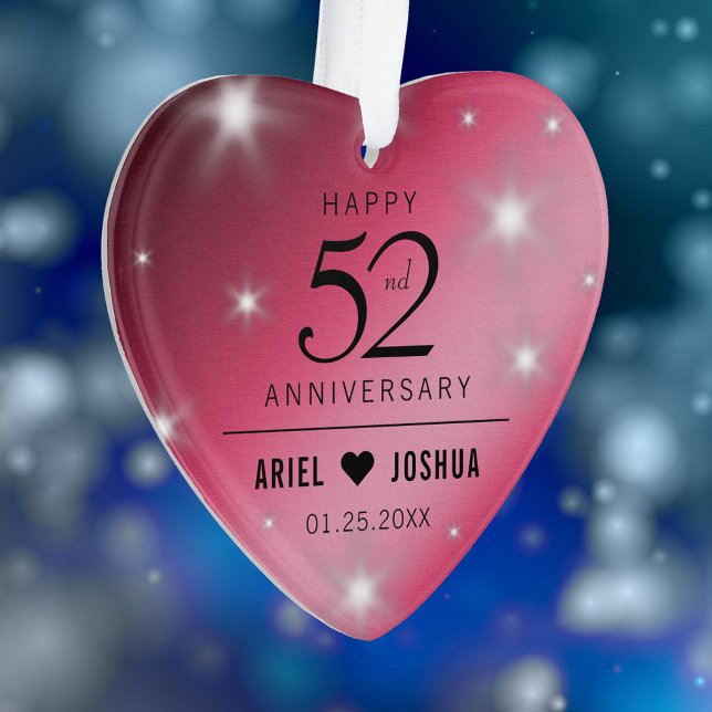 Élégant 52ème anniversaire de Mariage de rubis éto (Elegant 52nd Star Ruby Wedding Anniversary Acrylic Ornament Cover Photo.)