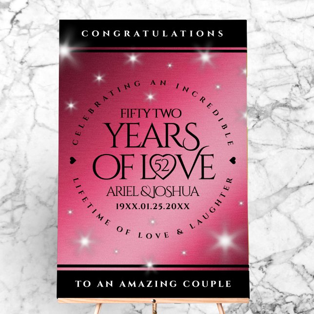 Élégant 52ème anniversaire de Mariage de rubis éto (Elegant 52nd Star Ruby Wedding Anniversary Acrylic Sign Cover Photo)