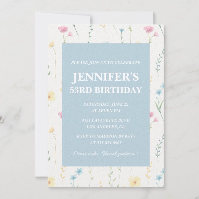Elegant 53. Geburtstag Einladungen Floral Boho Chi (Vorderseite)