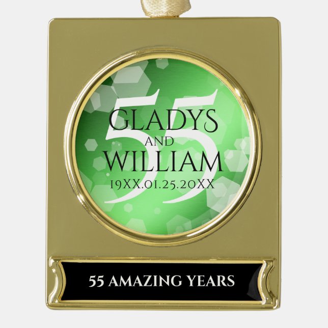 Elegant 55. Emerald Wedding Jubiläum Banner-Ornament Gold (Vorderseite)