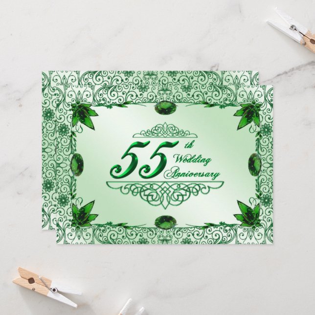 Élégant 55e anniversaire Mariage Invitation 5.5x7. (Devant/Arrière en situation)