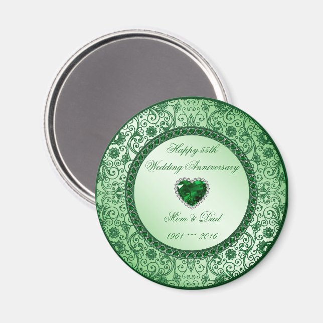 Élégant 55e anniversaire Mariage Magnet rond (Recto/Verso)