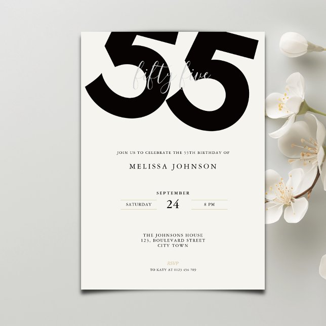Elegant 55th Birthday Invitation - Minimal Style (Créateur téléchargé)