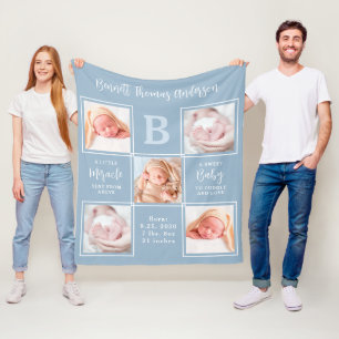 Elegant 5 Foto Collage New Baby Boy Birth Stats Fleecedecke