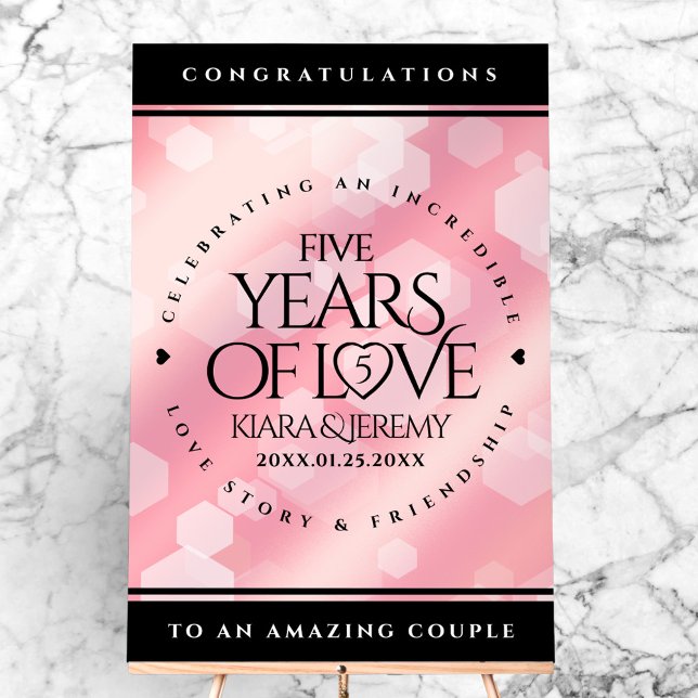 Élégant 5ème anniversaire Mariage de quartz Rose (Elegant 5th Rose Quartz Wedding Anniversary Acrylic Sign Cover Photo)