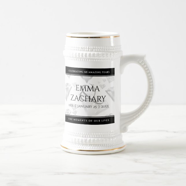 Elegant 60. 75. Diamond Wedding Jubiläum Bierglas (Rechts)