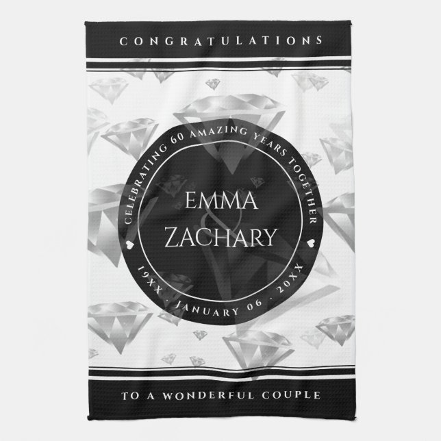 Elegant 60. 75. Diamond Wedding Jubiläum Geschirrtuch (Vertikal)