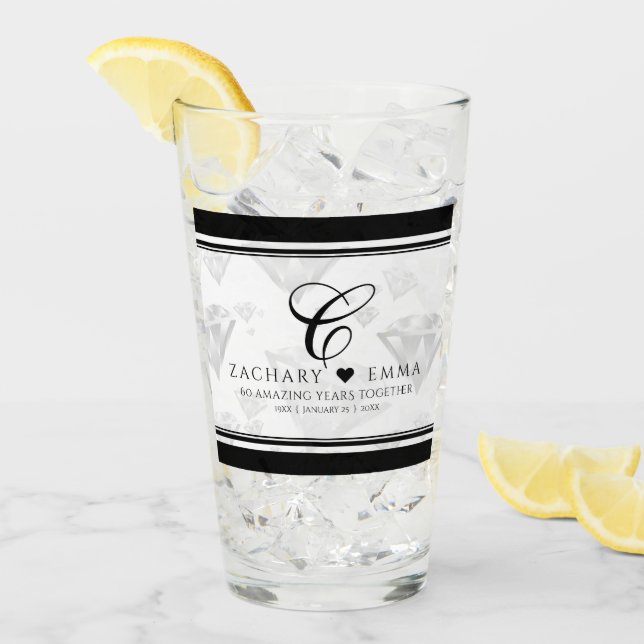 Elegant 60. 75. Diamond Wedding Jubiläum Glas (Vorderseite Ice)