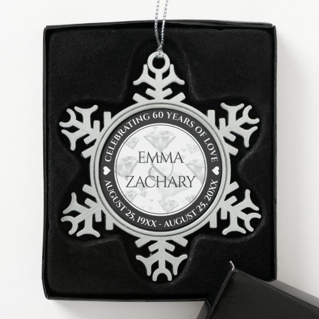 Elegant 60. 75. Diamond Wedding Jubiläum Schneeflocken Zinn-Ornament (Box)