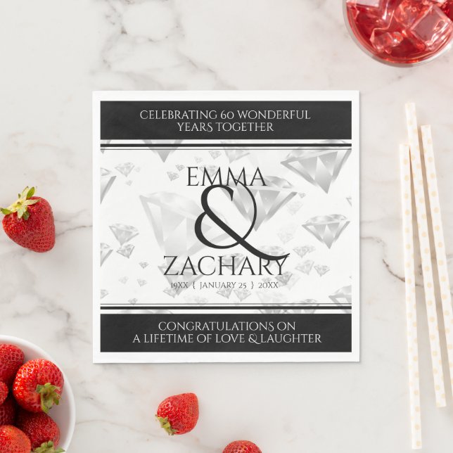 Elegant 60. 75. Diamond Wedding Jubiläum Serviette (Beispiel)