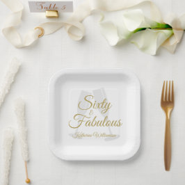 Elegant 60 and Fabulous Birthday Party White Gold  Pappteller